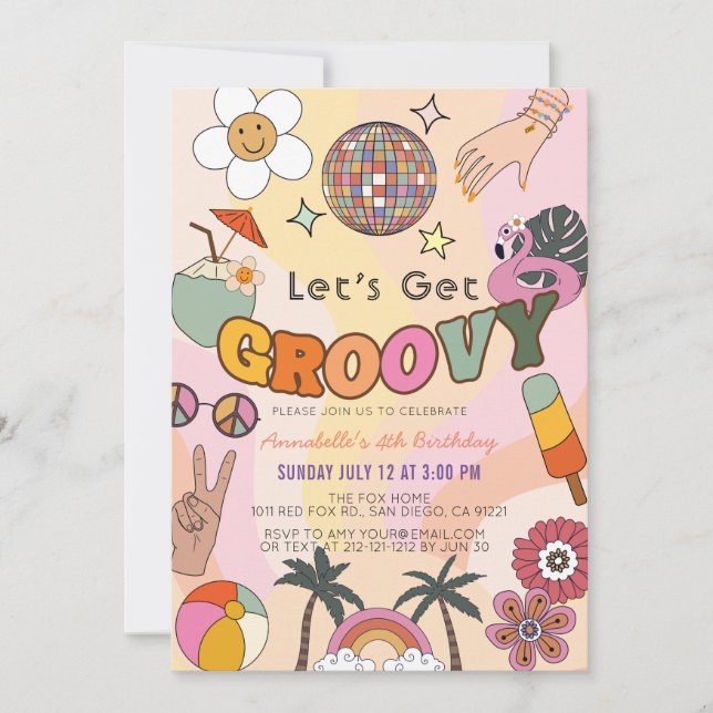 Let's Get Groovy Retro Girl Birthday Invitation (Front)