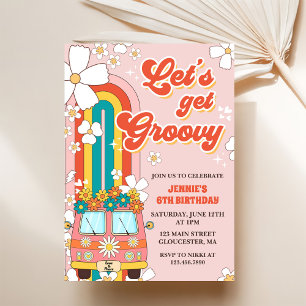 Let's Get Groovy Retro Rainbow 6th Birthday Invitation