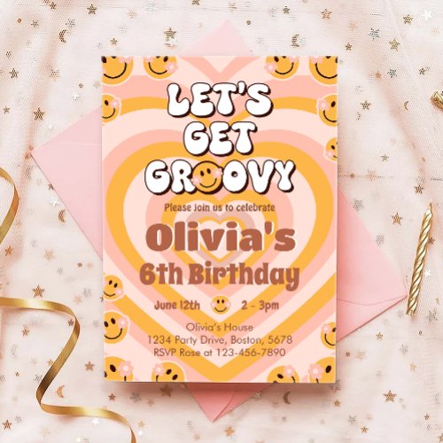 Lets Get Groovy Retro Smile Birthday Invitation