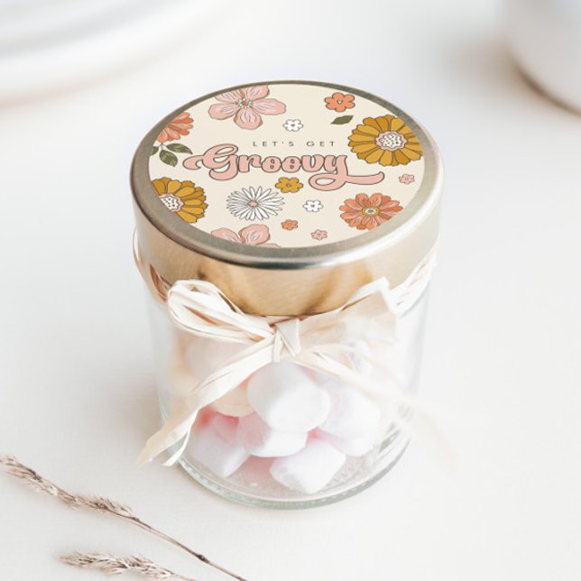 Let's Get Groovy Vintage Floral Girls Classic Round Sticker (This versatile design is fun & fully customizable as a favor sticker or envelope seal!)