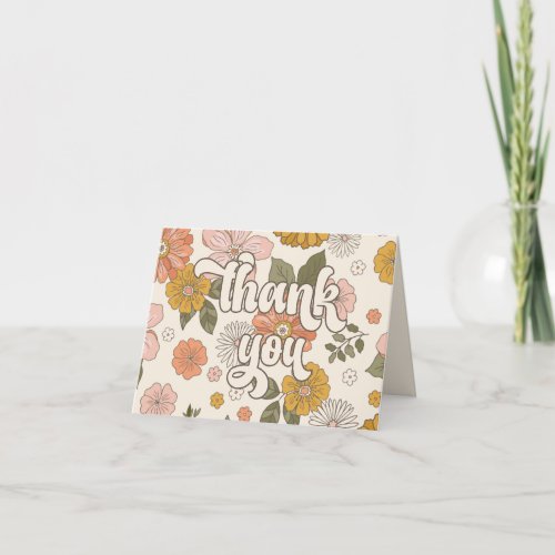 Lets Get Groovy Vintage Floral Girls Party Thank You Card