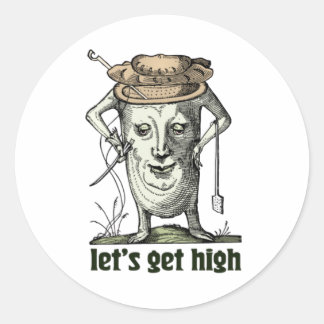 Lets Get High Humorous Vintage Stoner Design V-Nec Classic Round Sticker