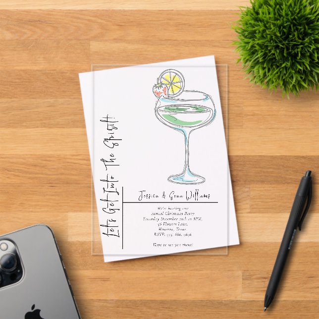 "Let's Get Into The Spirit" Christmas Party Acrylic Invitations (Insitu (Invitation Card))