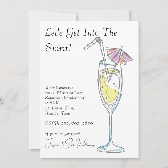 "Let's Get Into The Spirit" Christmas Party Invita Invitation (Front)