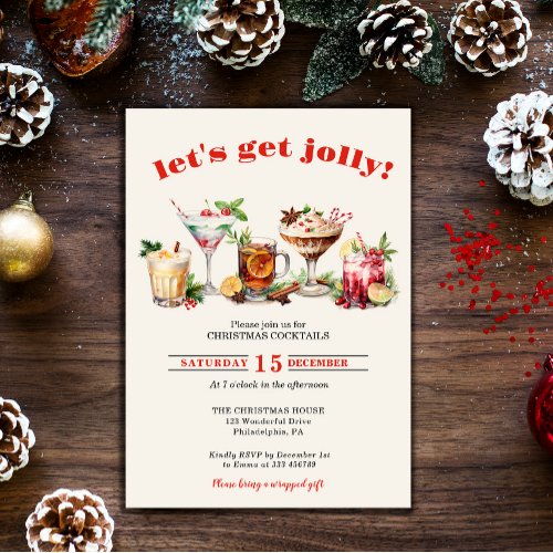 Lets Get Jolly  Christmas Cocktails Party invita Invitation