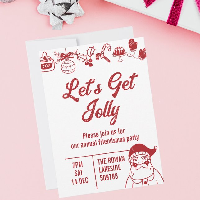 Let's Get Jolly Christmas Party Red Invitation (Lets get jolly christmas party invitation)