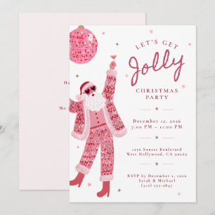 Let's Get Jolly Pink Quirky Christmas Party Invitation