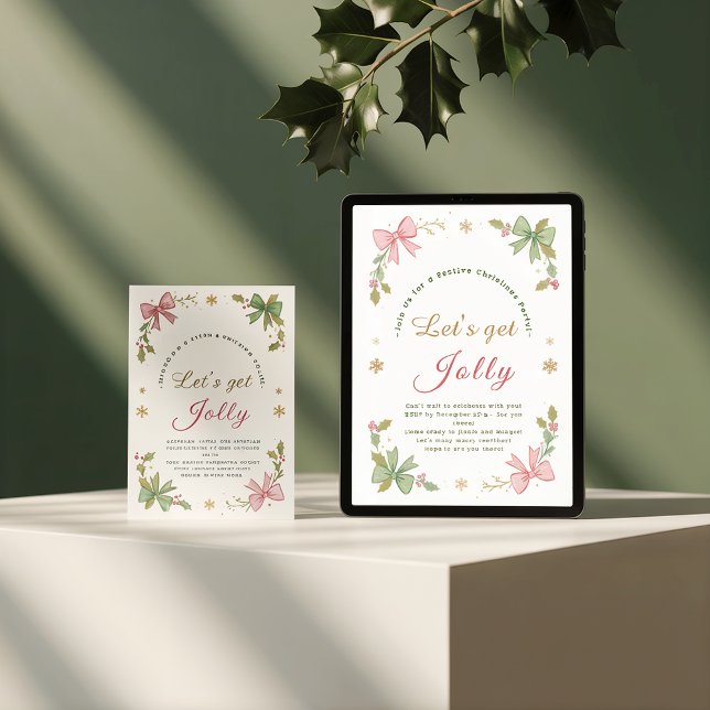 Let's Get Jolly Whimsical Christmas Bow - Folded  Holiday Card (Creator Uploaded)