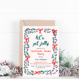 Let's Get Jolly Whimsical Hand Drawn Christmas Invitation