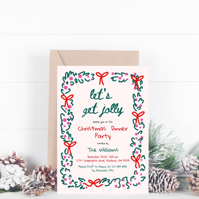 Let's Get Jolly Whimsical Hand Drawn Christmas Invitation (Creator Uploaded)