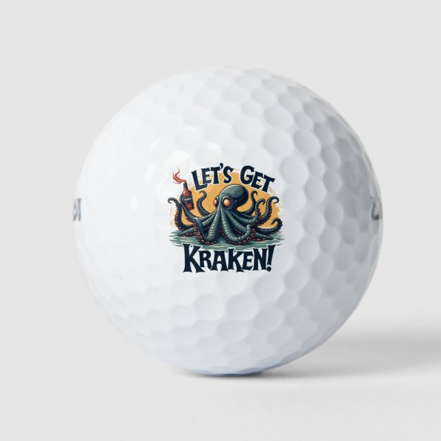 Let's Get Kraken Funny Rum Drinking Octopus Golf Balls (Front)