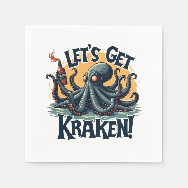 Let's Get Kraken Funny Rum Drinking Octopus Napkins (Front)