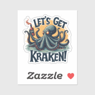 Let's Get Kraken Funny Rum Drinking Octopus Sticker