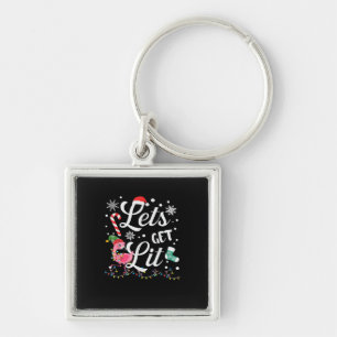 Let's Get Lit Adult Flamingo Funny Christmas Keychain