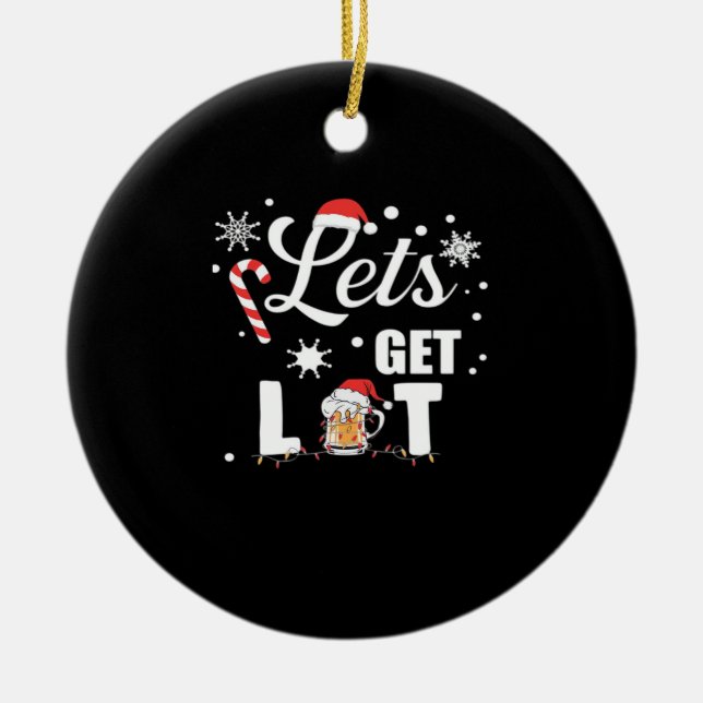 Let's Get Lit Adult Funny X-mas Christmas Essentia Ceramic Ornament (Front)