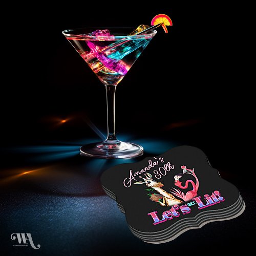 Lets Get Lit Adult Neon Cocktail Birthday  Paper Coaster
