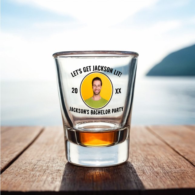 Let's Get Lit Bachelor Party Shot Glass (Photo Bachelor Party Shot Glass, Let's Get The Groom Lit!)