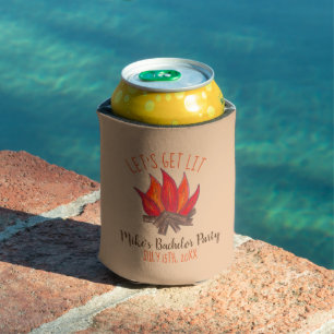 Let's Get Lit Bachelor Party Stag Do Campire Camp Can Cooler