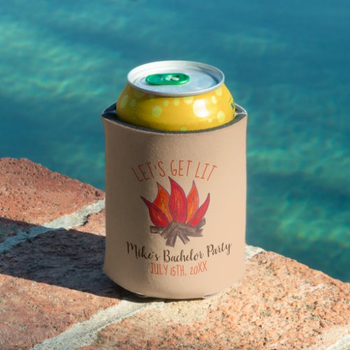 Lets Get Lit Bachelor Party Stag Do Campire Camp Can Cooler