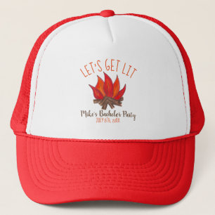 Let's Get Lit Bachelor Party Stag Do Campire Camp Trucker Hat
