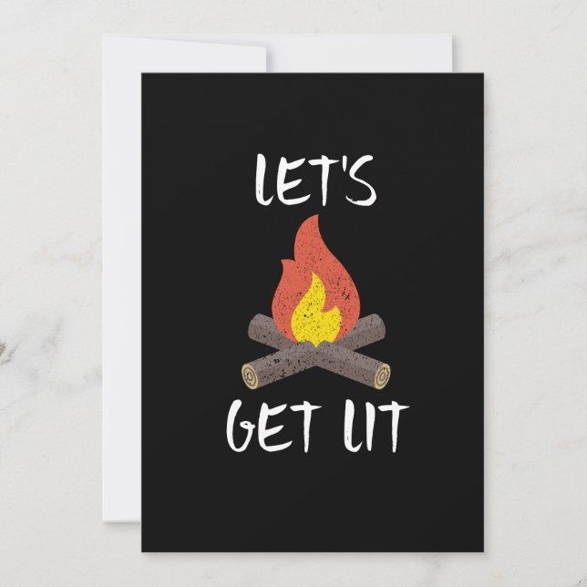 Let's Get Lit Campfire Camping Outdoors Invitation (Front)