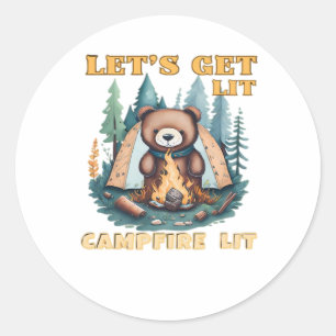 Let's Get Lit. Campfire Lit. Camping Lover Classic Classic Round Sticker