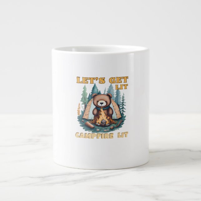 Let's Get Lit. Campfire Lit. Camping Lover Classic Giant Coffee Mug (Front)