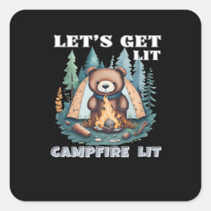Let's Get Lit. Campfire Lit Classic Square Sticker