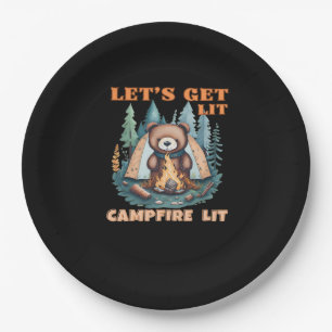 Let's Get Lit. Campfire Lit. Tent Camping Classic Paper Plates