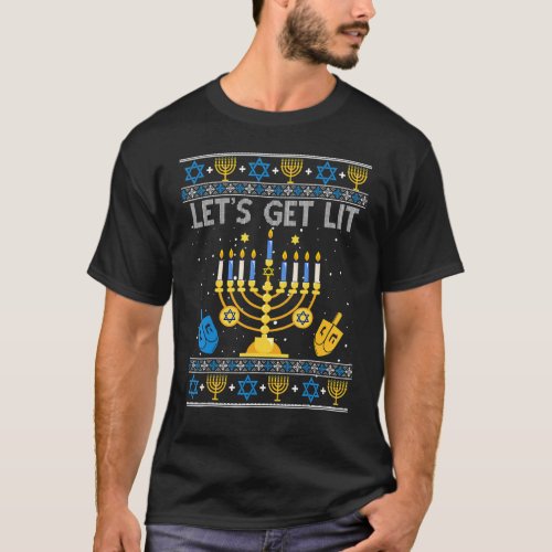 Lets Get Lit Chanukah Hanukkah  Christmas Ugly Sw T_Shirt