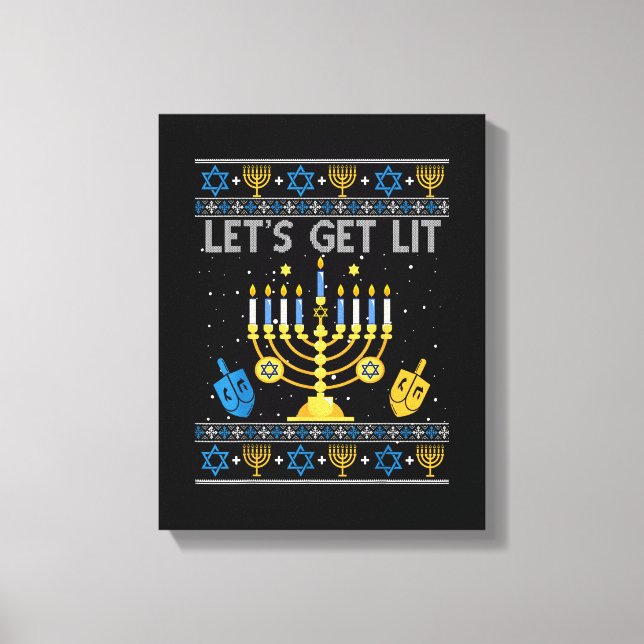 Let's Get Lit Chanukah Hanukkah Funny Christmas Ug Canvas Print (Front)