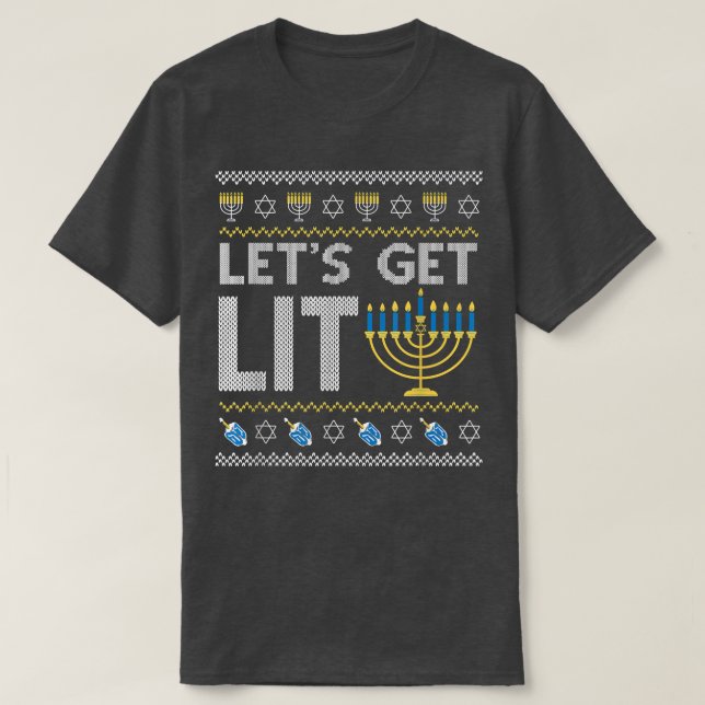 Lets Get Lit Chanukah Jewish Jew Dreidel Hannukah  T-Shirt (Design Front)