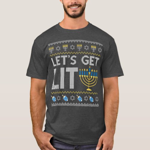 Lets Get Lit Chanukah Jewish Jew Dreidel Hannukah  T_Shirt