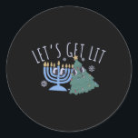 Let's Get Lit Chrismukkah Hanukkah Christmas Match Classic Round Sticker<br><div class="desc">Let's Get Lit Chrismukkah Hanukkah Christmas Matching Family</div>