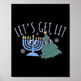 Let's Get Lit Chrismukkah Hanukkah Christmas Match Poster