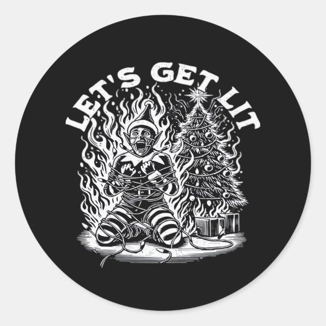 Let's Get Lit Christmas Christmas Celebration Classic Round Sticker (Front)