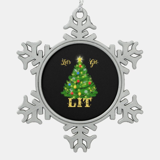 Let's Get Lit Christmas Christmas Snowflake Pewter Christmas Ornament (Front)