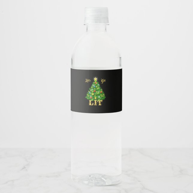 Let's Get Lit Christmas Christmas Water Bottle Label (Front)