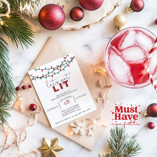 Let's Get Lit Christmas Cocktail Friendsmas Party Holiday Card (Creator Uploaded)