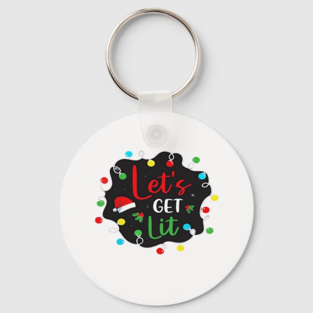 Let's Get Lit Christmas Drinking Lights Santa Esse Keychain (Front)