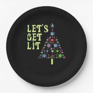 Let's Get Lit Christmas Funny Design Paper Plates