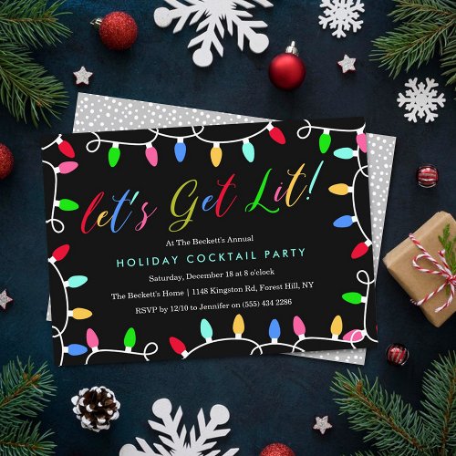 Lets Get Lit  Christmas Holiday Cocktail Party Invitation