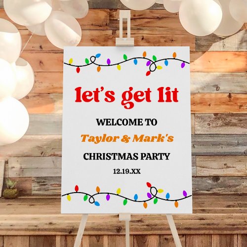 Lets Get Lit Christmas Holiday Party Welcome Sign