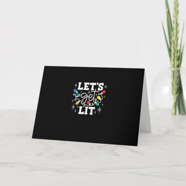 Let's Get Lit Christmas Lights Funny Retro Card (Front)