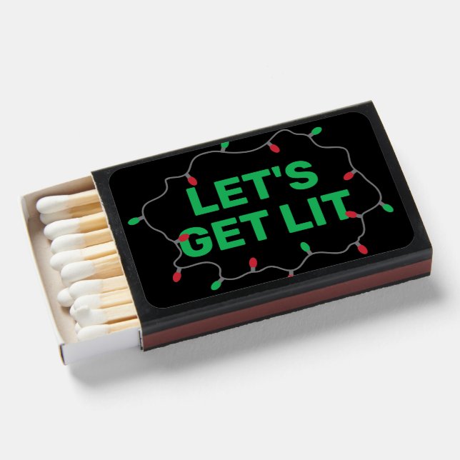 Let's Get Lit Christmas Lights Holiday  Matchboxes (Front Open)