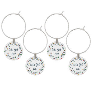 Let's Get Lit Christmas Lights Wreath Wine Charm