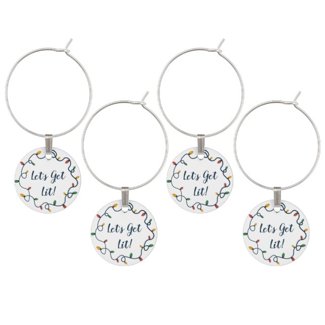Let's Get Lit Christmas Lights Wreath Wine Charm (Staggered)