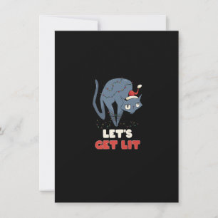 Let's Get Lit Christmas Lights Xmas Santa Kitten K Invitation