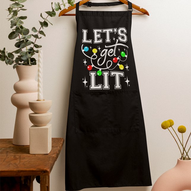 Let's Get Lit Christmas Party Funny - Xmas Light Apron (Creator Uploaded)