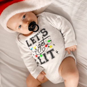 Let's Get Lit Christmas Party Funny - Xmas Light Baby Bodysuit